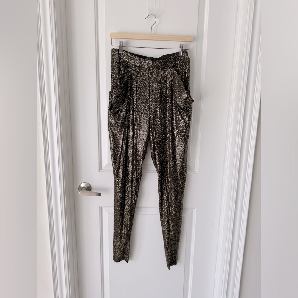 Zara Sequin Harem pants with pockets! Super sparkly and fully lined! Brown/ gold